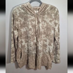 LOGO By Lori Goldstein Lounge Wear Waffle & Eyelet Tan Camo Hoodie Size Medium